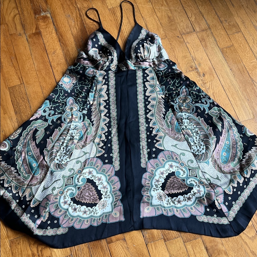 Bohemian Paisley Dress. Silk dress fully lined with back zipper adjustable strap